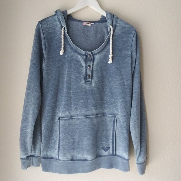 Roxy Tops - Roxy Blue Wash Out Long Sleeve Hoodie Size Large